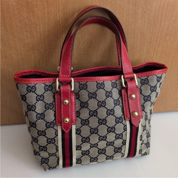 Gucci Beige and Red Signature Tote Bag - Picture 1 of 14